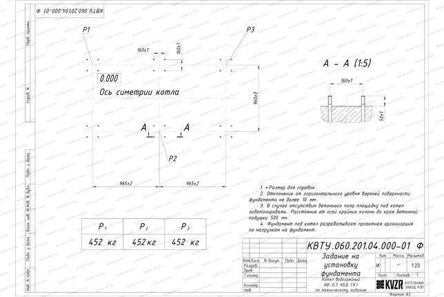 Котел на угле дровах 700 кВт с колосниками фундамент