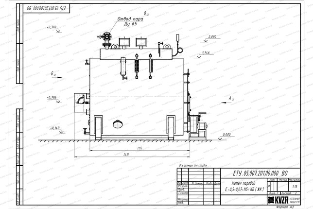Чертеж угольного парового котла 500 кг 115 С